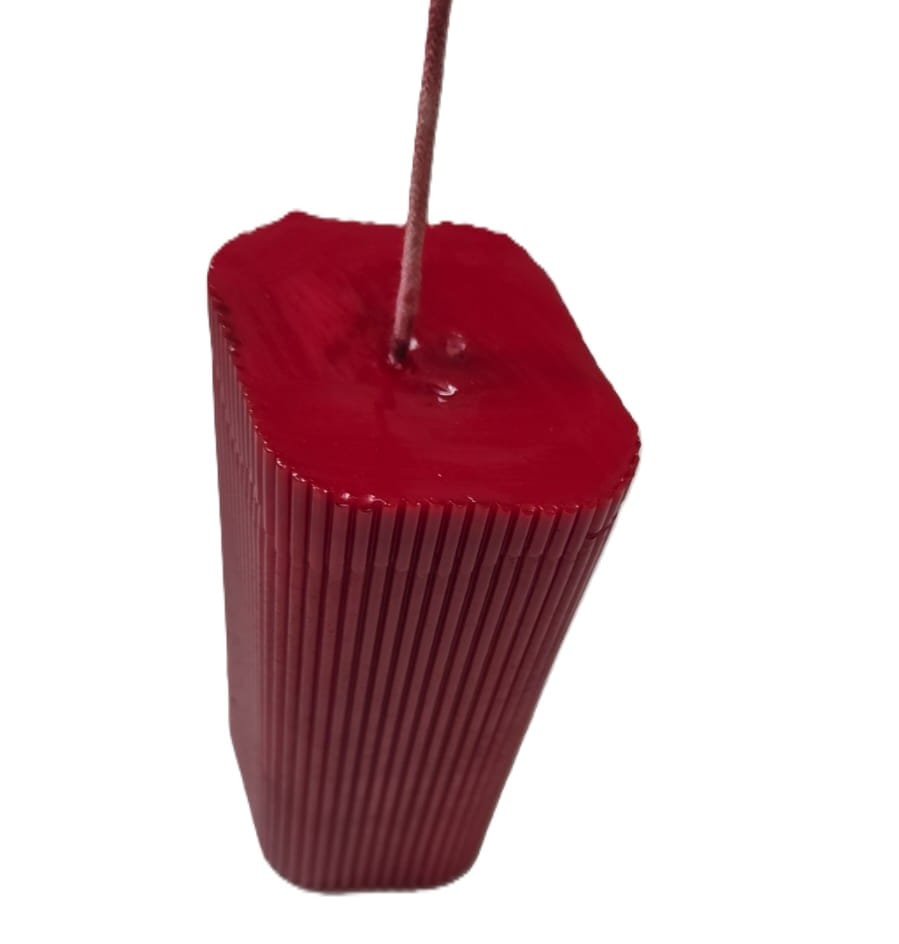 Red Cubical Long Stripped Pillar Candle 350g Ribbed Design